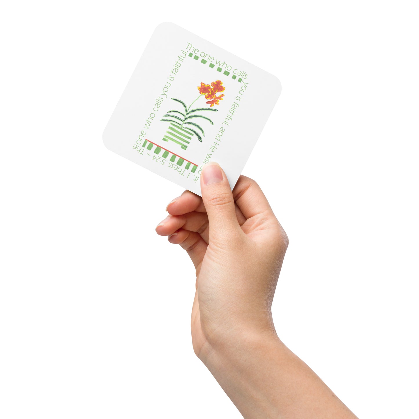 Lively Green - Green Stripes and Orange Flowers Coaster
