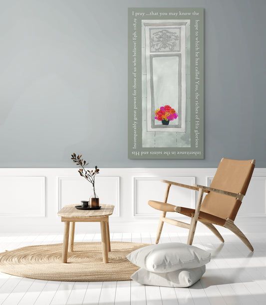 Lively Green - Flowers in the Window Canvas Print