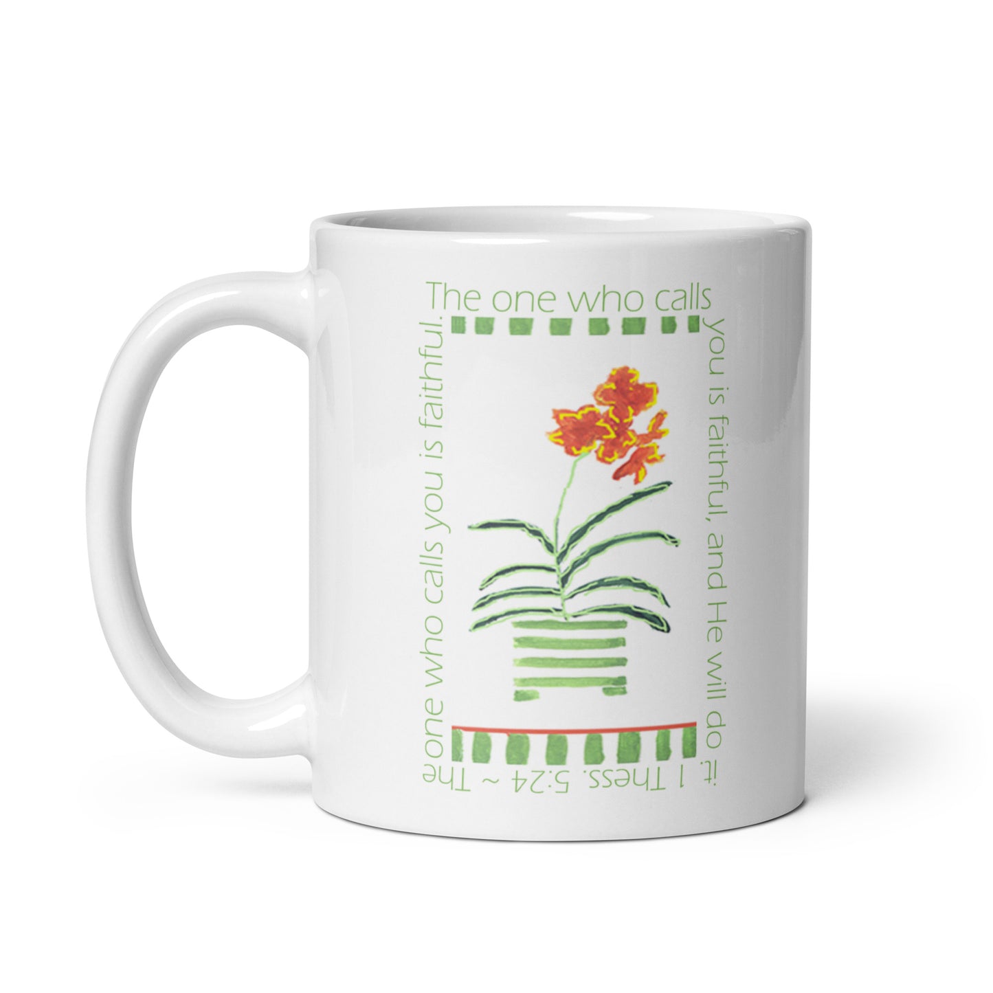 Lively Green - Green Stripes and Orange Flowers Mug