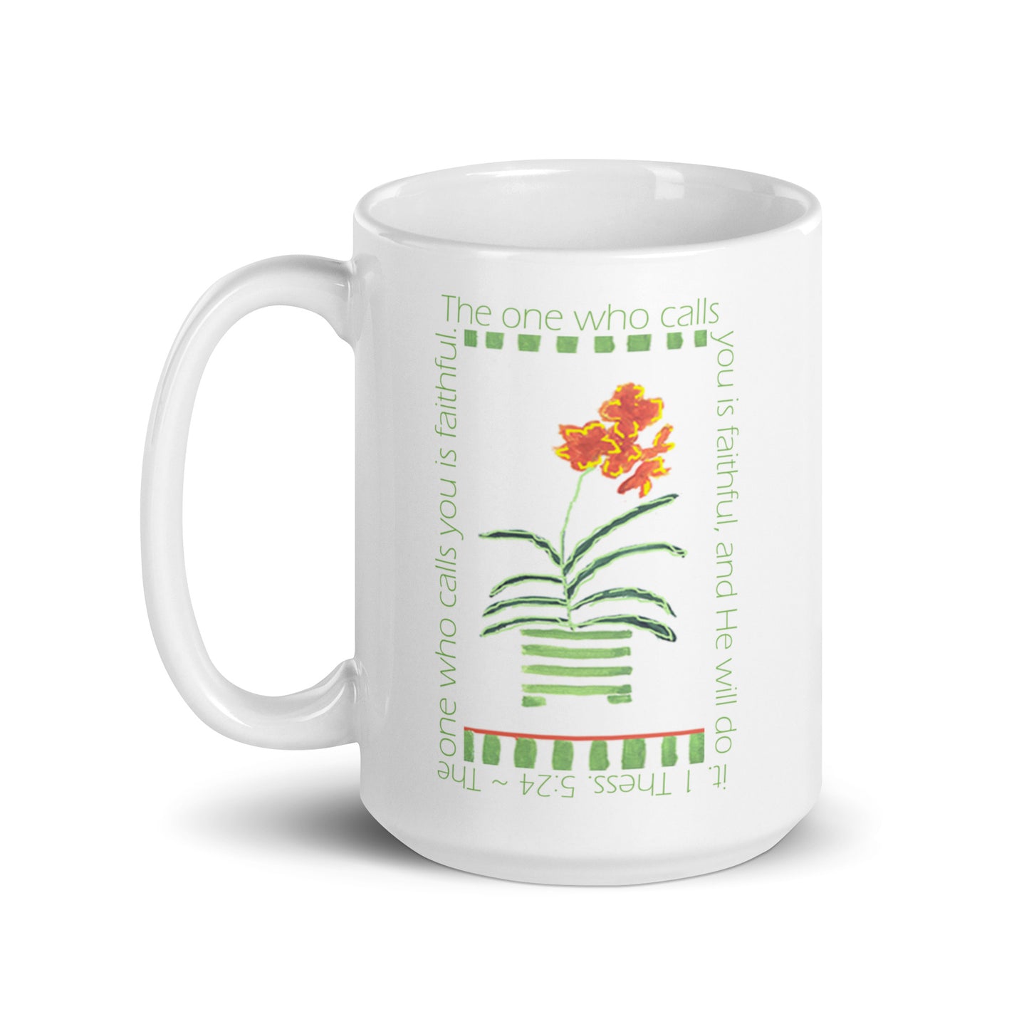 Lively Green - Green Stripes and Orange Flowers Mug