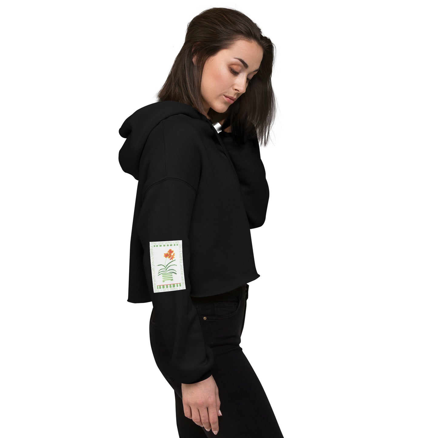 Lively Green - Green Stripes and Orange Flowers Sweatshirt Crop Hoodie