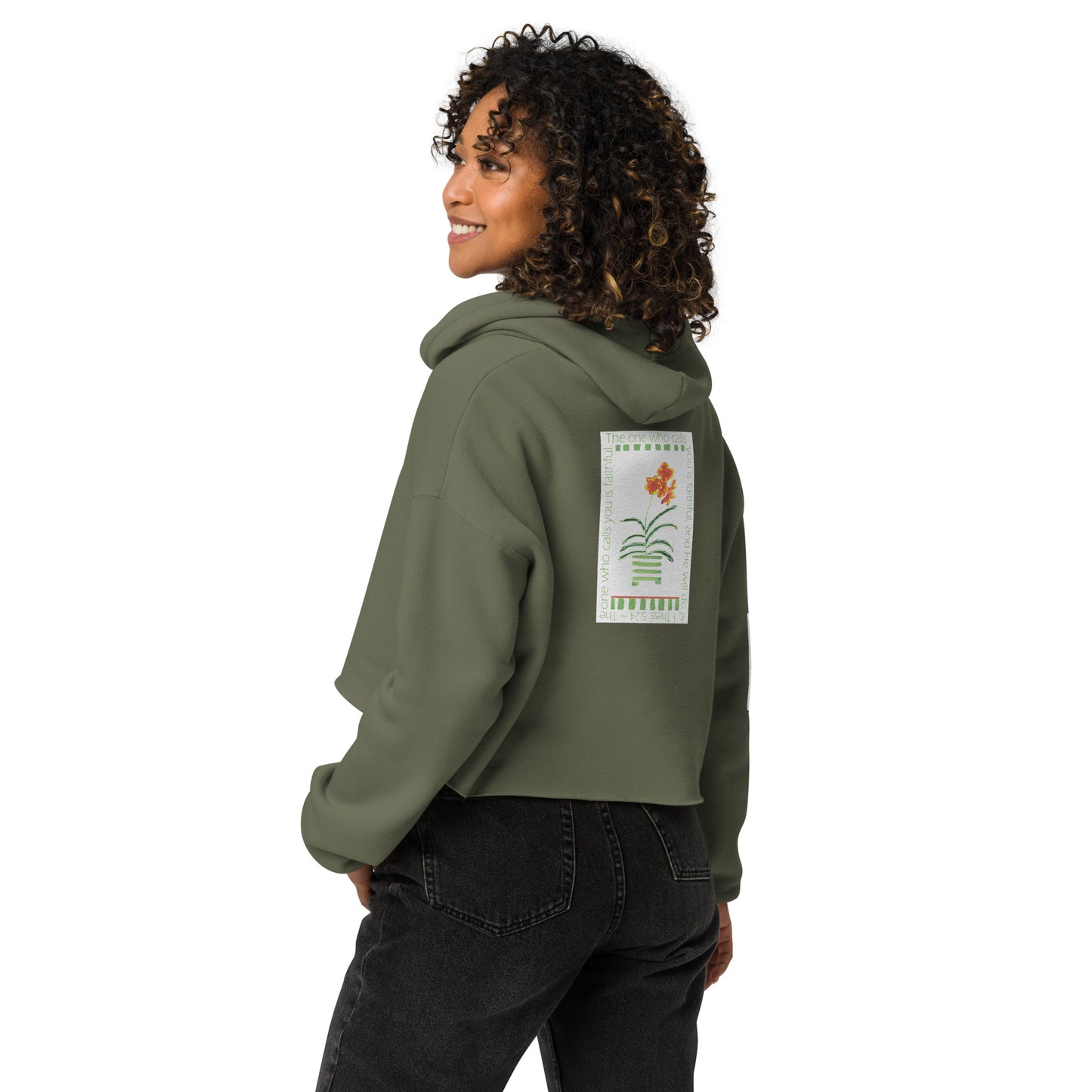 Lively Green - Green Stripes and Orange Flowers Sweatshirt Crop Hoodie