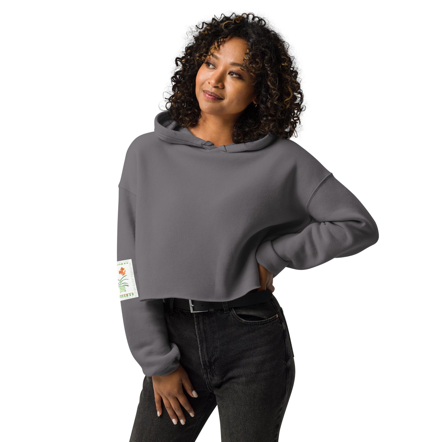 Lively Green - Green Stripes and Orange Flowers Sweatshirt Crop Hoodie