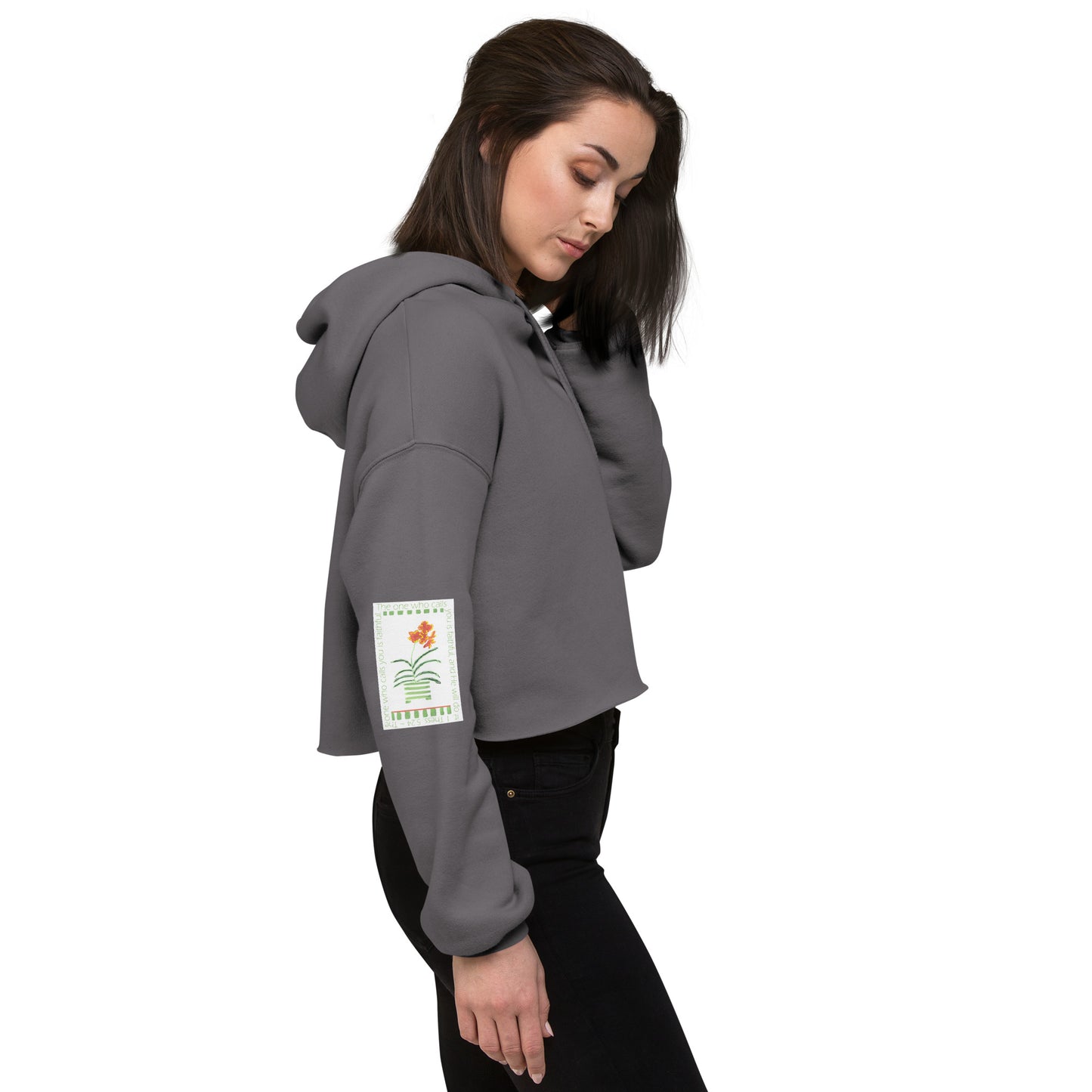 Lively Green - Green Stripes and Orange Flowers Sweatshirt Crop Hoodie