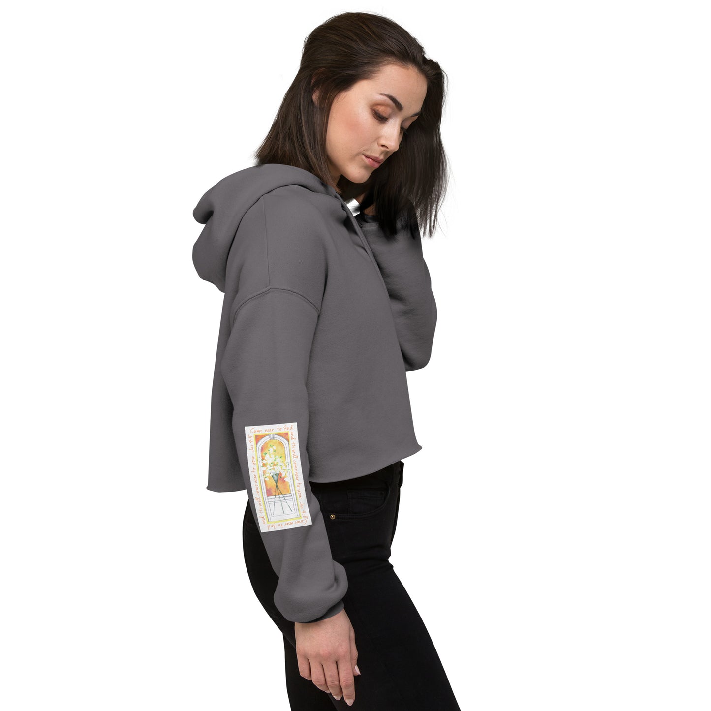 Vibrant Yellow - Flowers in the Window Sweatshirt Crop Hoodie
