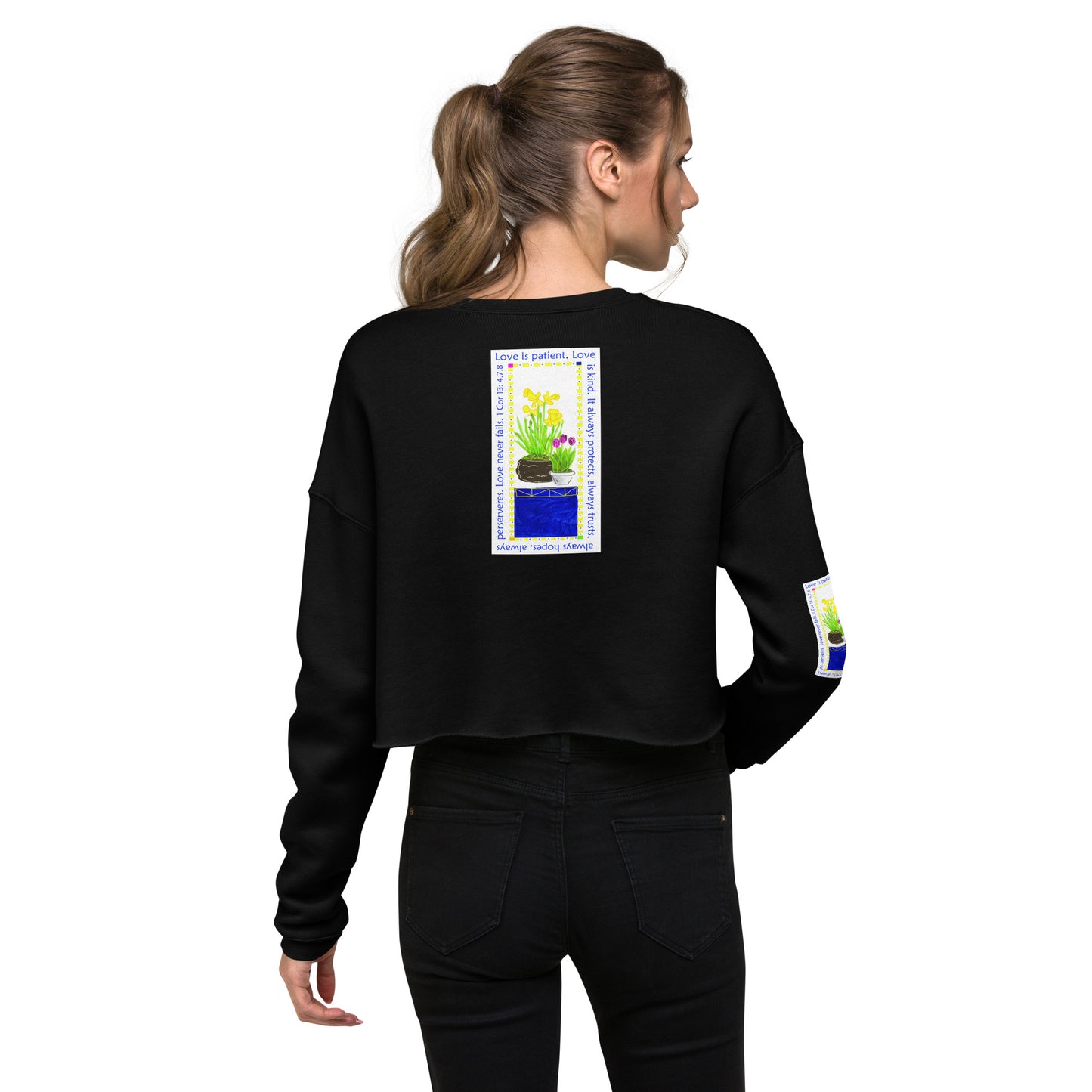 Cropped sweatshirt faith based flowers