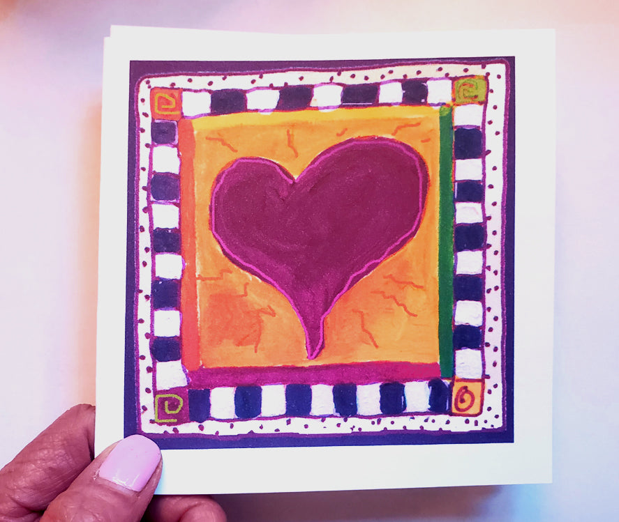 Bright Pink - Heart Square Note Card (Single Card)