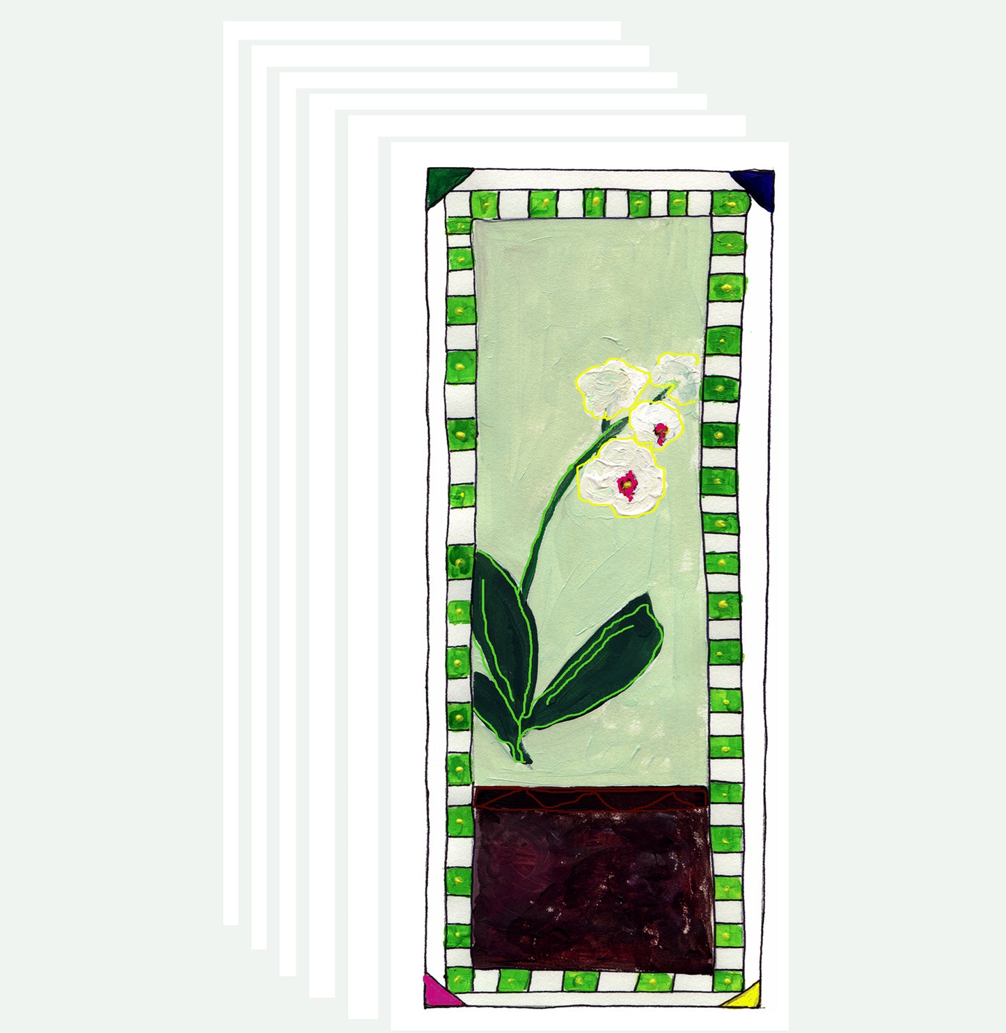 Lively Green - White Orchid Note Cards (Six Cards)