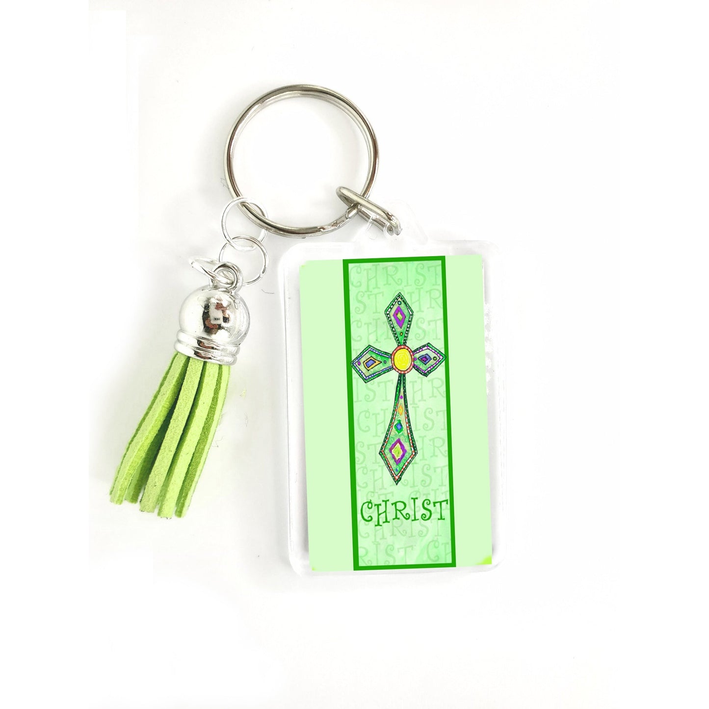 Lively Green - Jeweled Cross Keyring