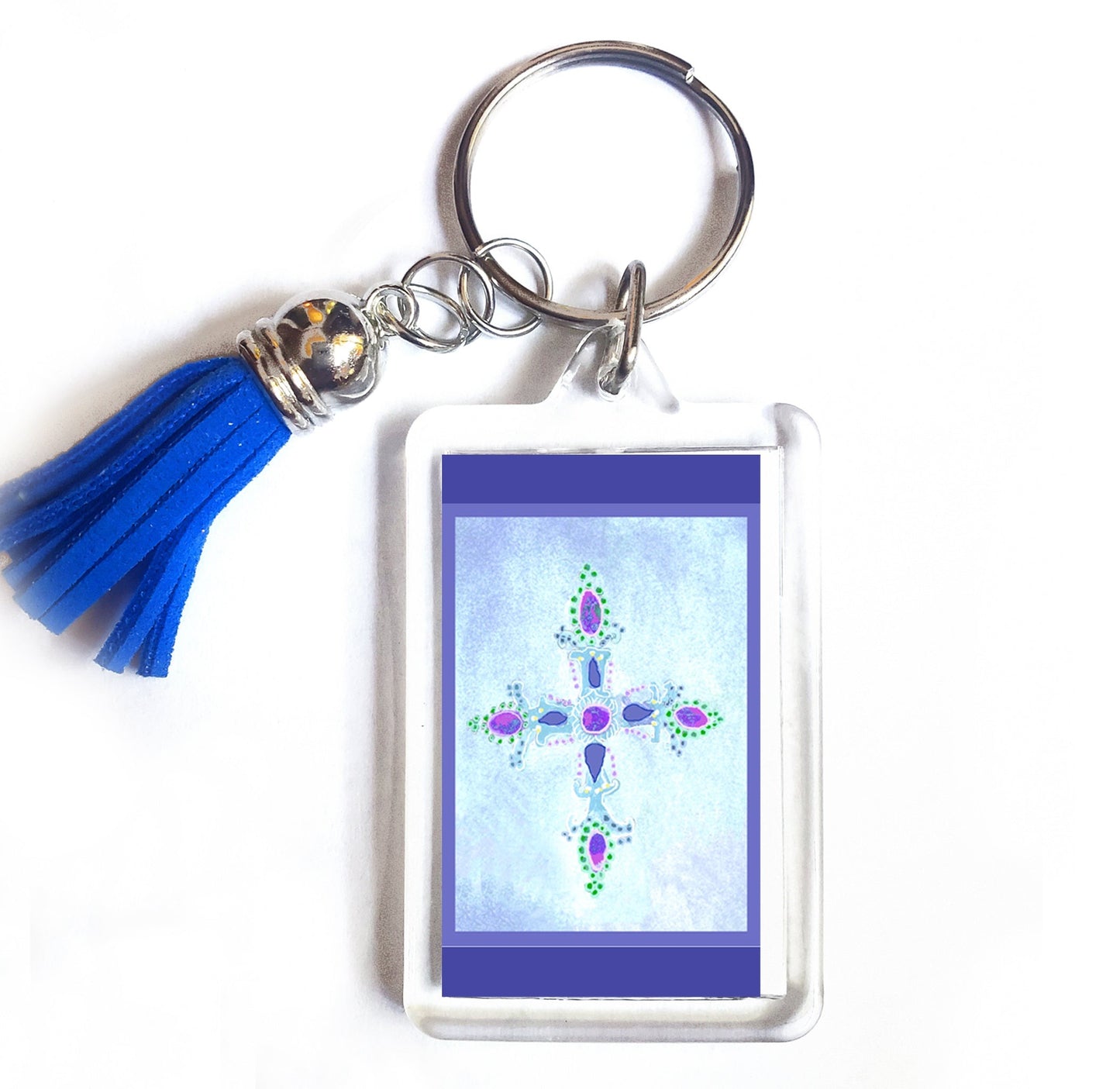 Heavenly Blue - Jeweled Cross Keyring