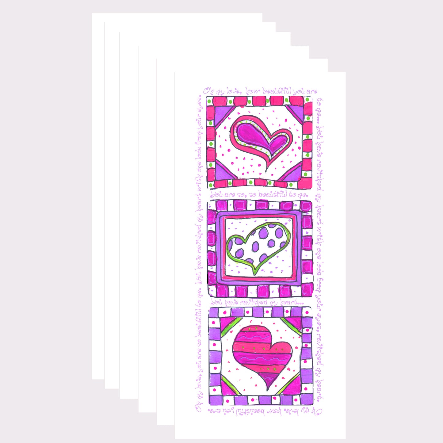 Bright Pink - Lots of Hearts Note Cards (Six Cards)