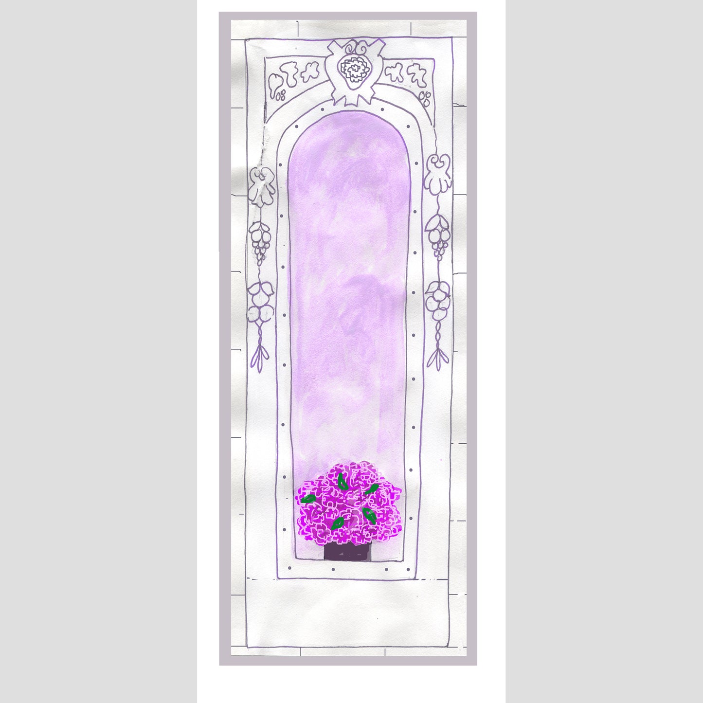 Bright Pink - Flowers in the Window Note Card (Single Card)