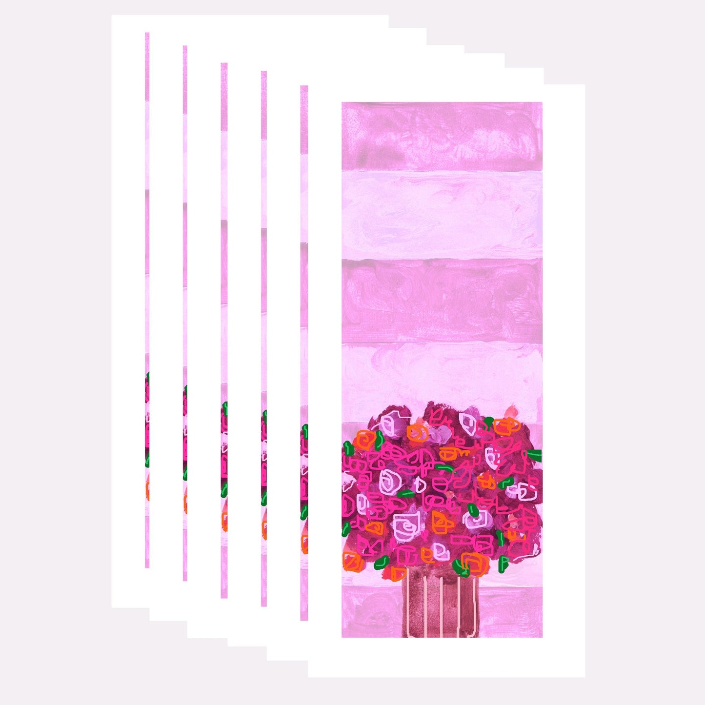 Bright Pink - Stripe Note Cards (Six Cards)