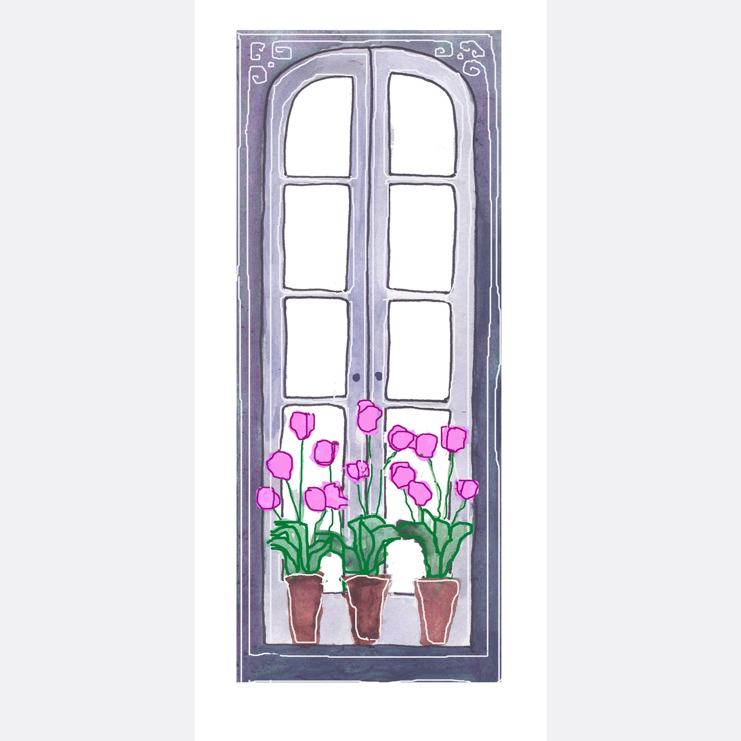 Bright Pink - Tulips in the Window Note Card (Single Card)