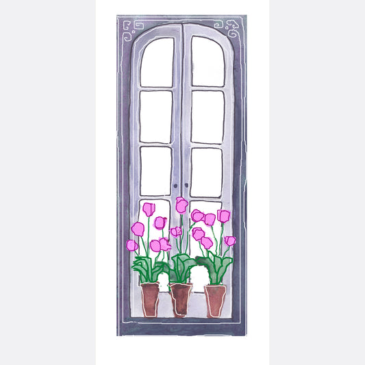 Bright Pink - Tulips in the Window Note Card (Single Card)