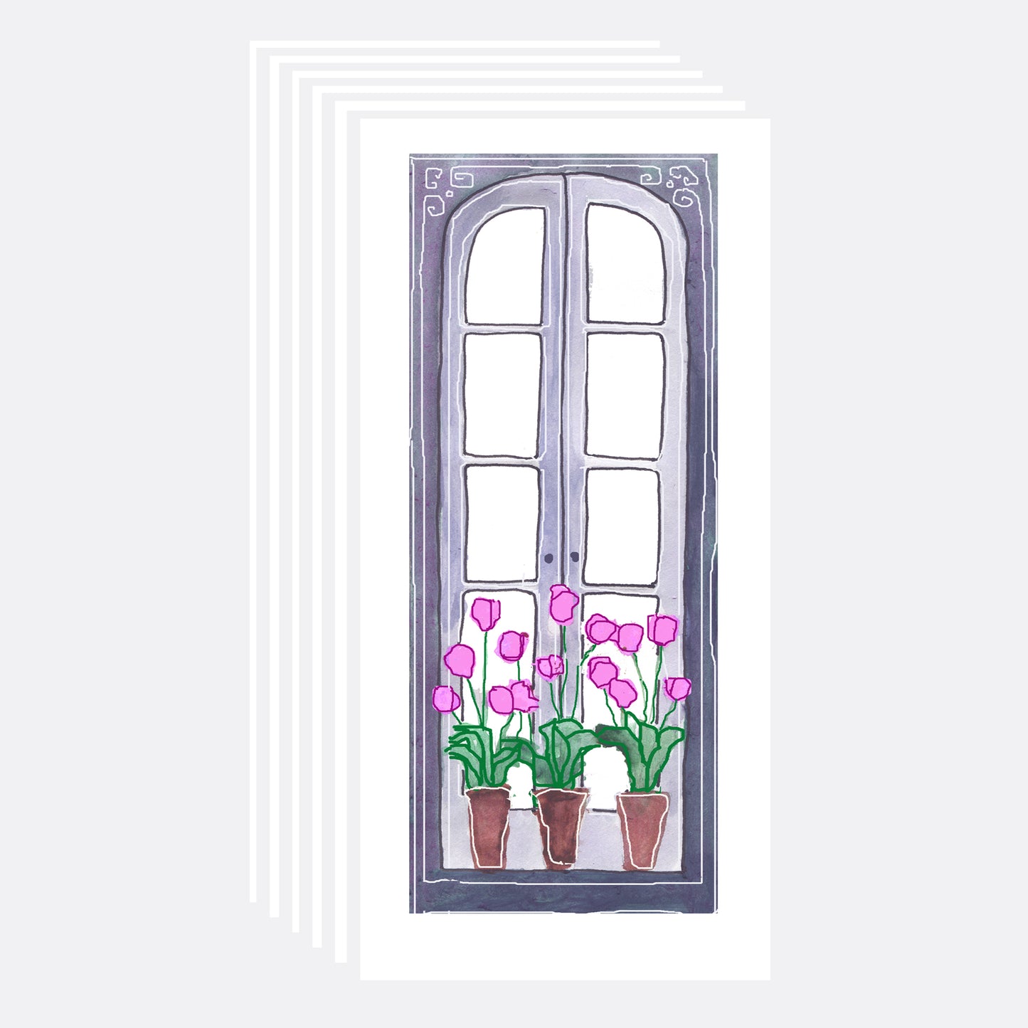 Bright Pink - Tulips in the Window Note Cards (Six Cards)