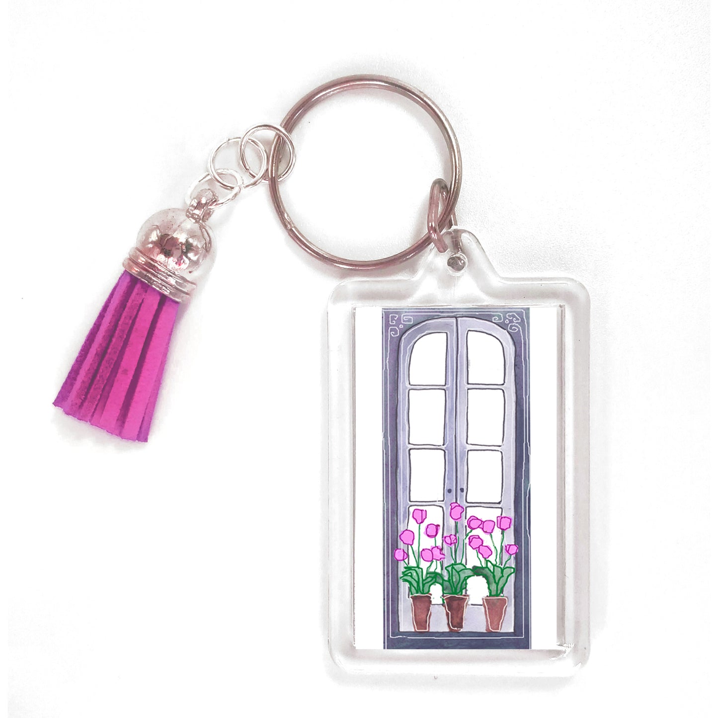 Bright Pink - Tulips in the Window Key Ring