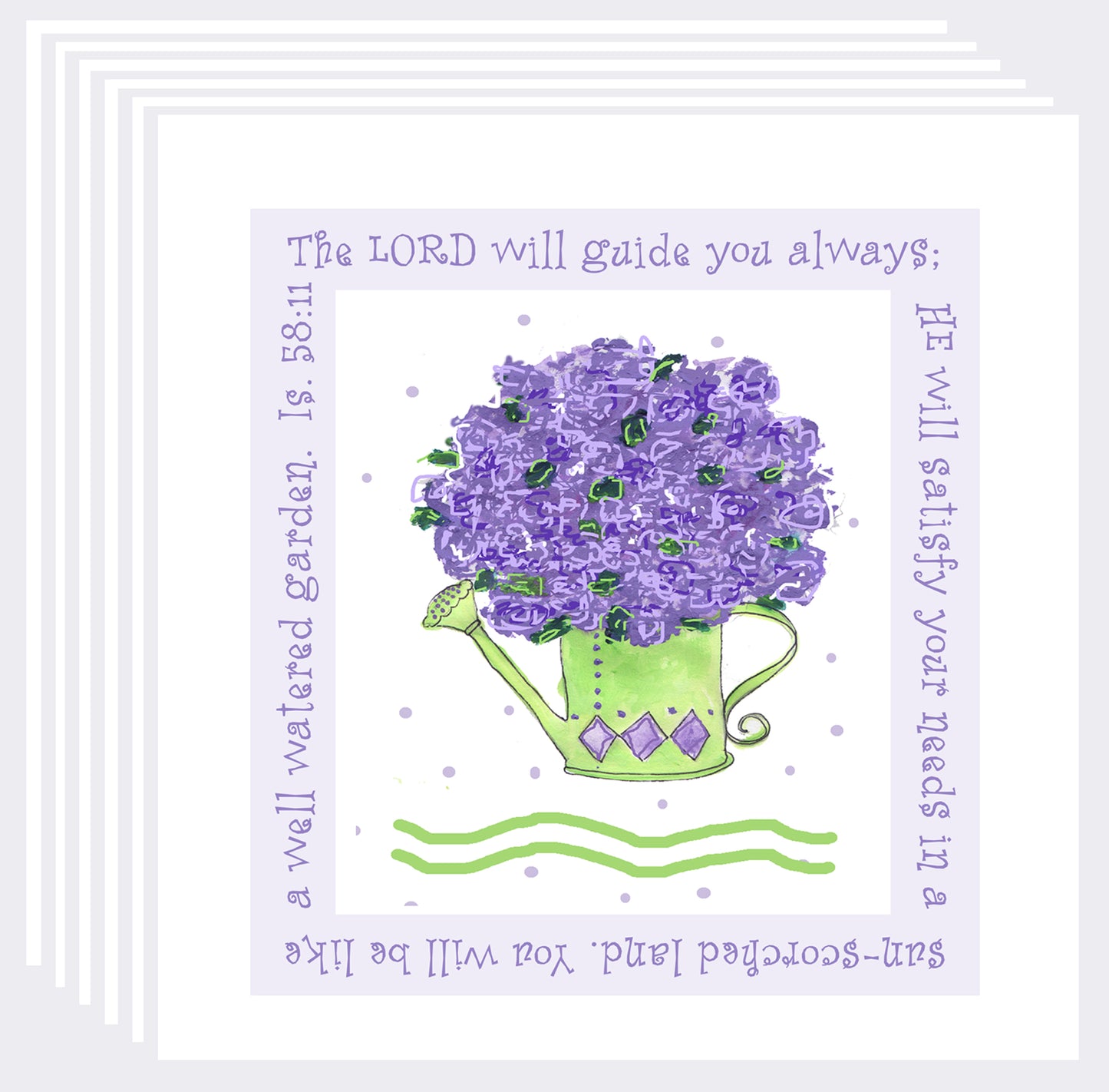 Deep Purple - Watering Can Square Note Cards (Six Cards)