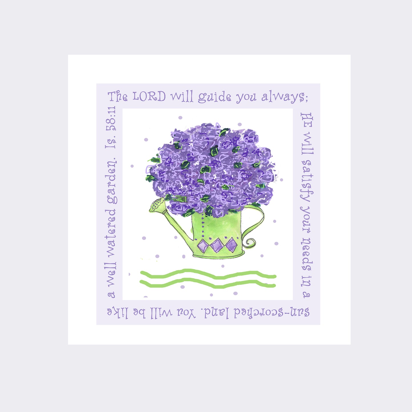 Deep Purple - Watering Can Square Note Card (Single Card)