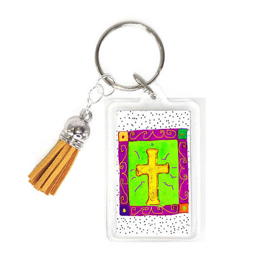 Vibrant Yellow - The Golden Cross Key Ring