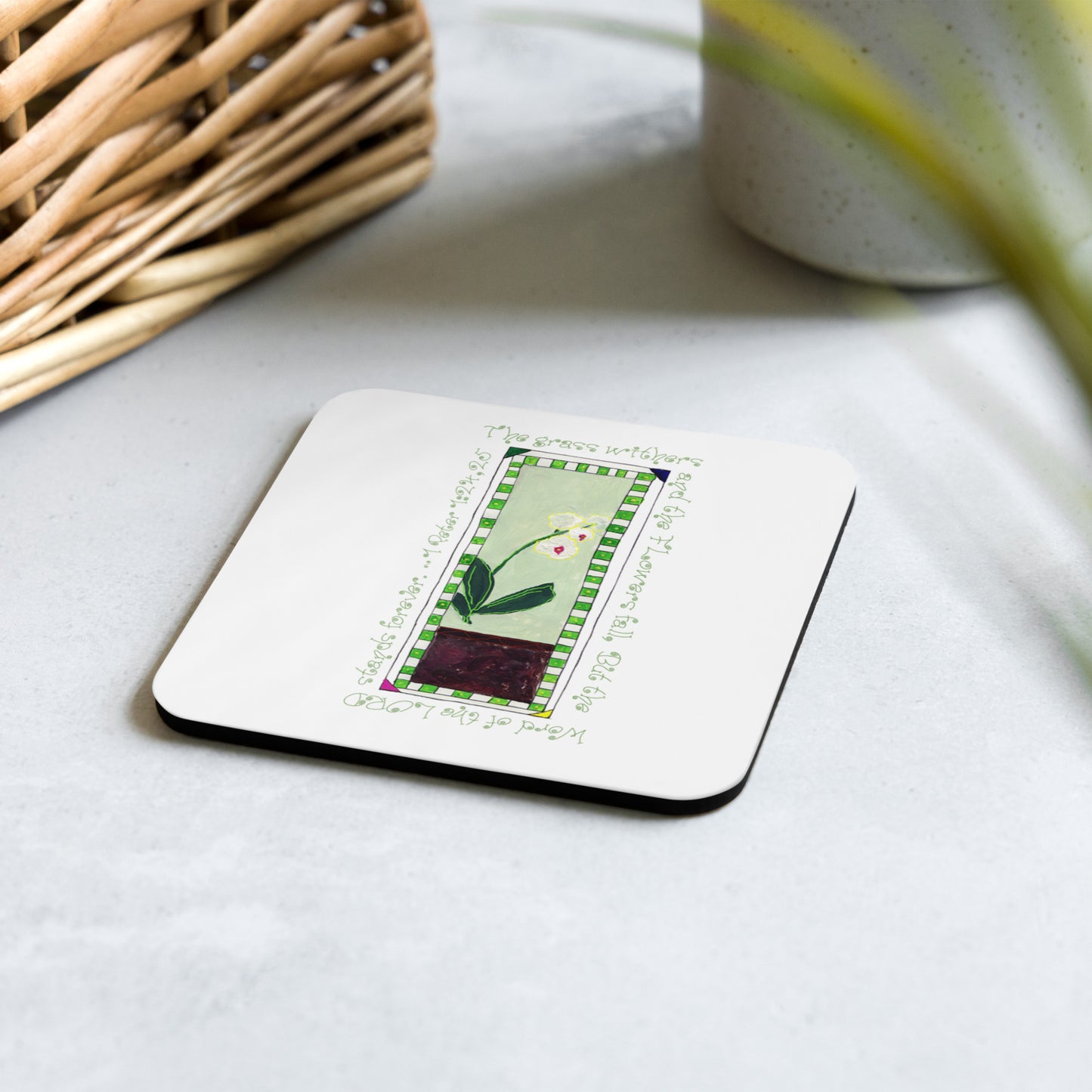 Lively Green - White Orchid Coaster