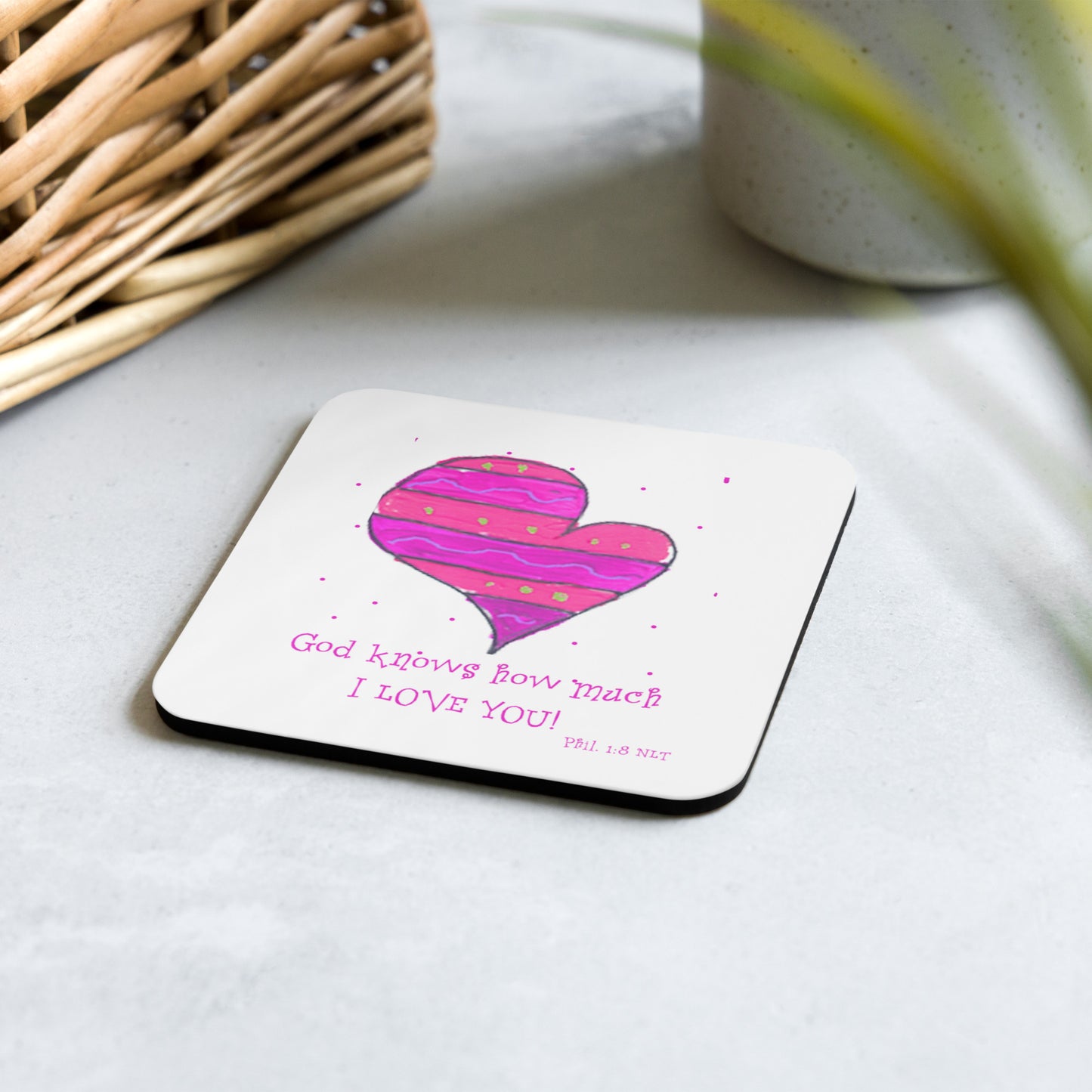 Bright Pink - Striped Heart Coaster