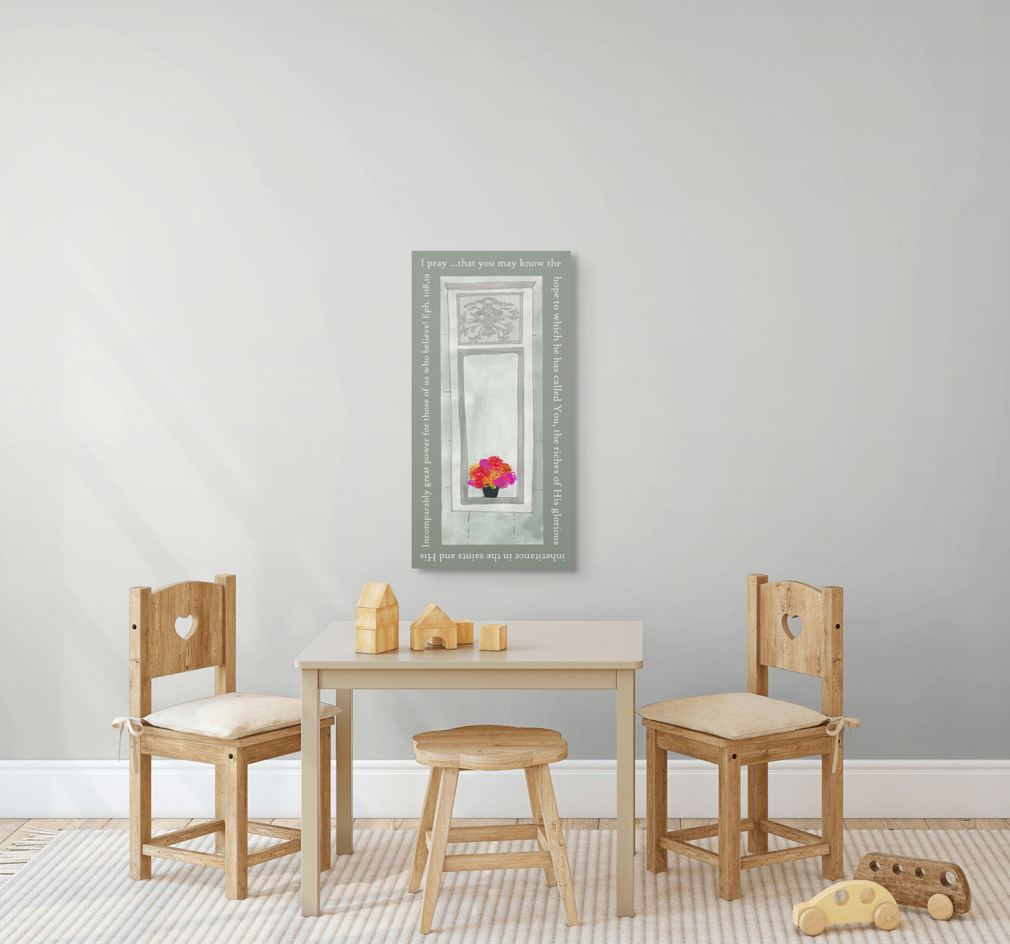 Lively Green - Flowers in the Window Canvas Print