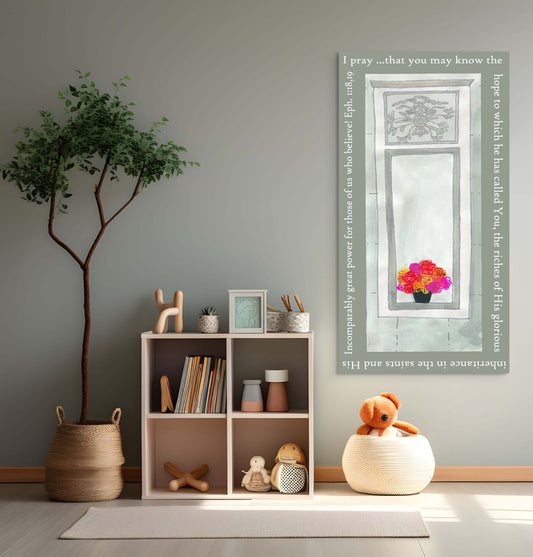 Lively Green - Flowers in the Window Canvas Print