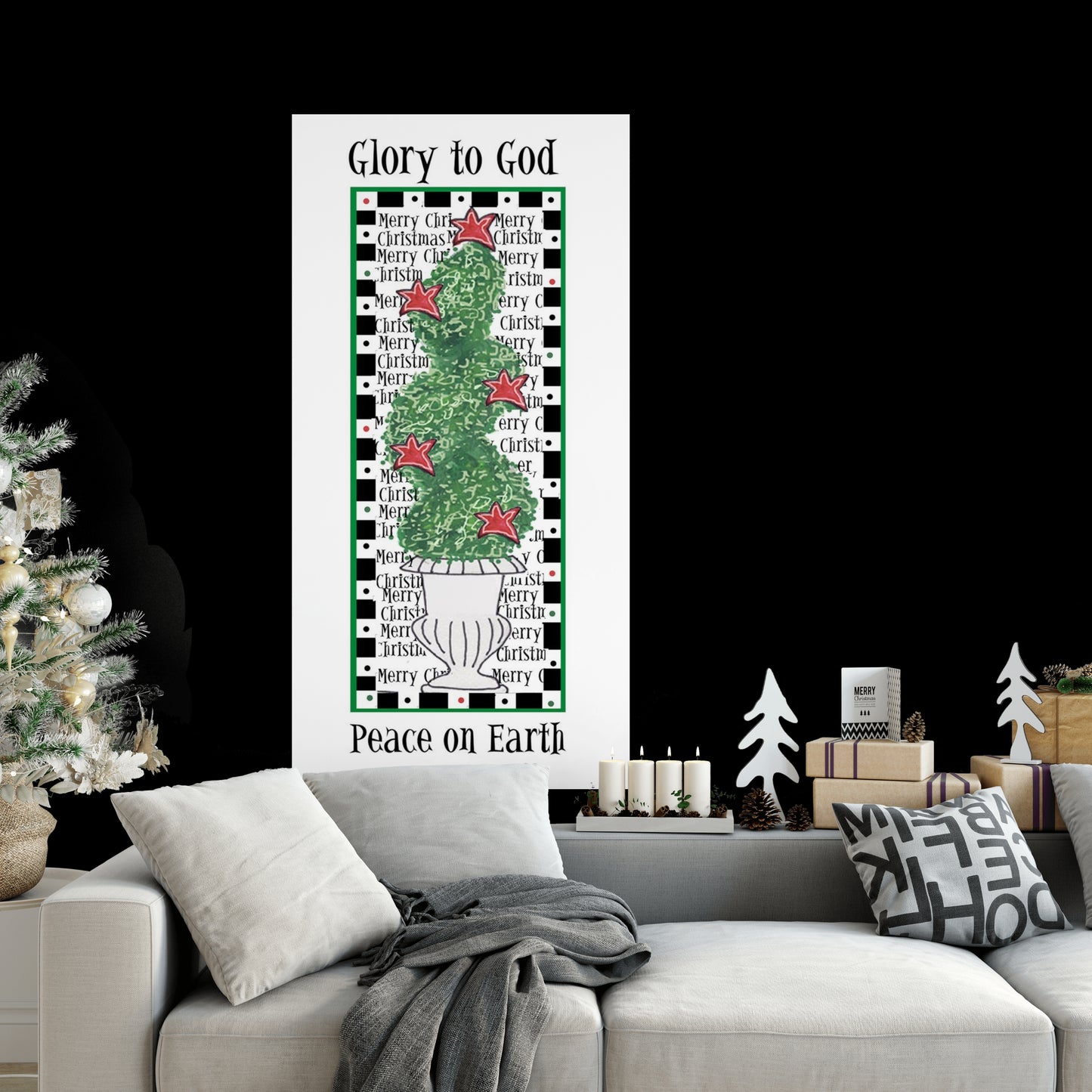 A Very Merry Christmas - Swirling Topiary Canvas Print