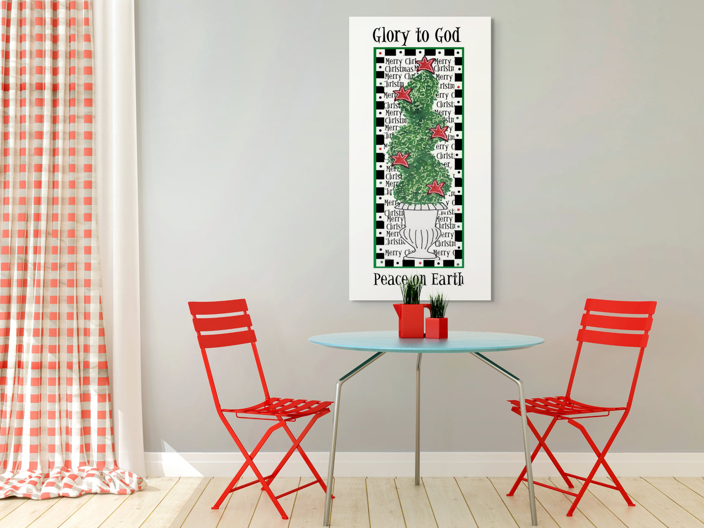 A Very Merry Christmas - Swirling Topiary Canvas Print