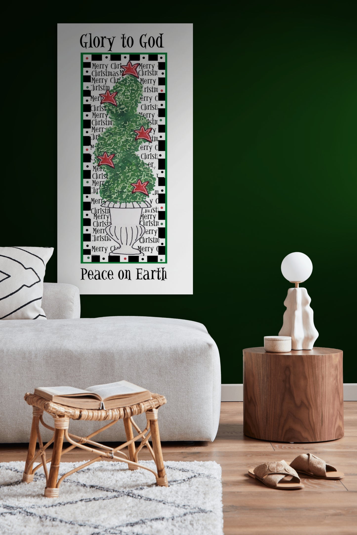 A Very Merry Christmas - Swirling Topiary Canvas Print