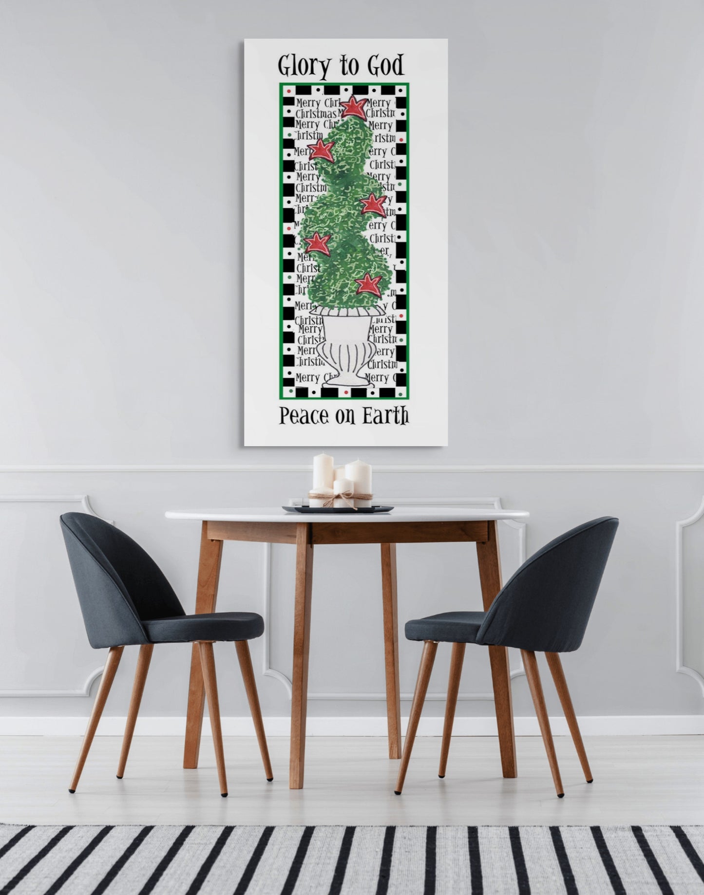 A Very Merry Christmas - Swirling Topiary Canvas Print