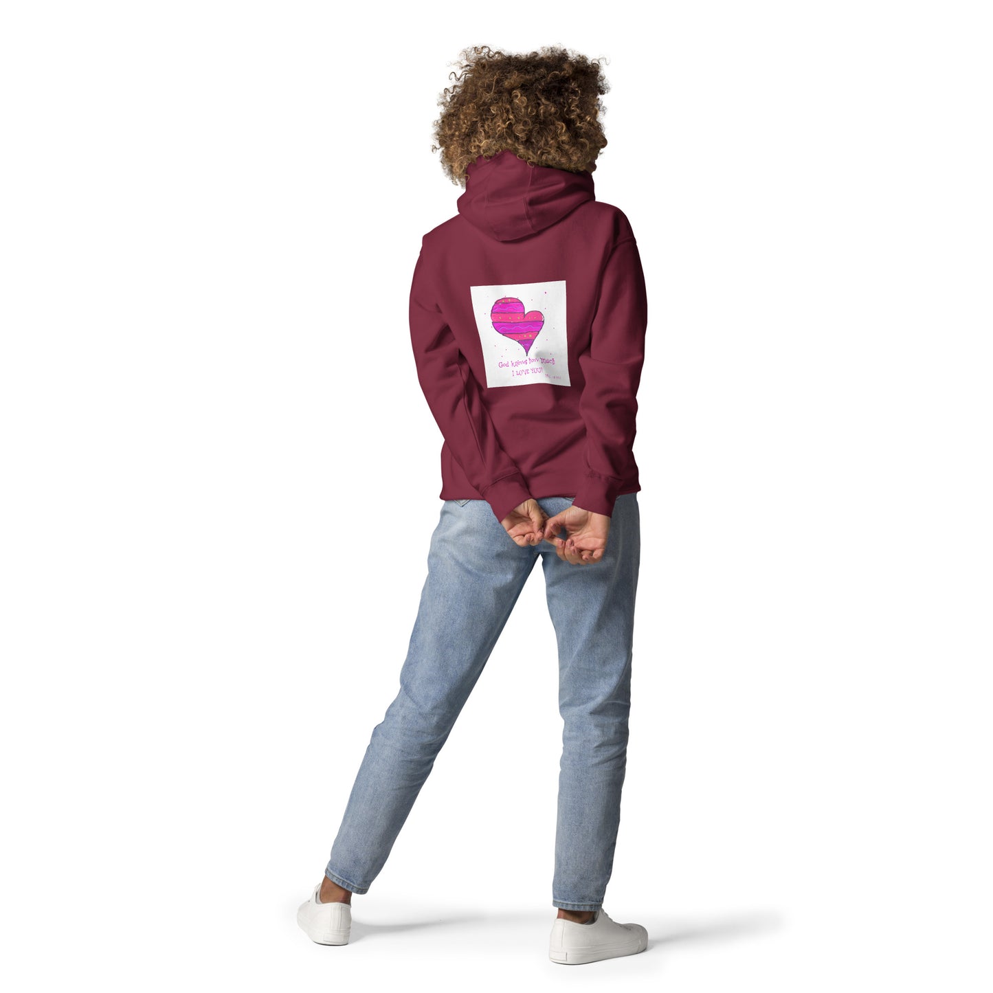 Bright Pink - Striped Heart Sweatshirt Hoodie