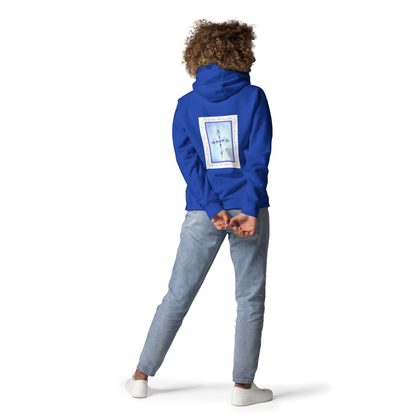 Heavenly Blue - Jeweled Cross Sweatshirt Hoodie