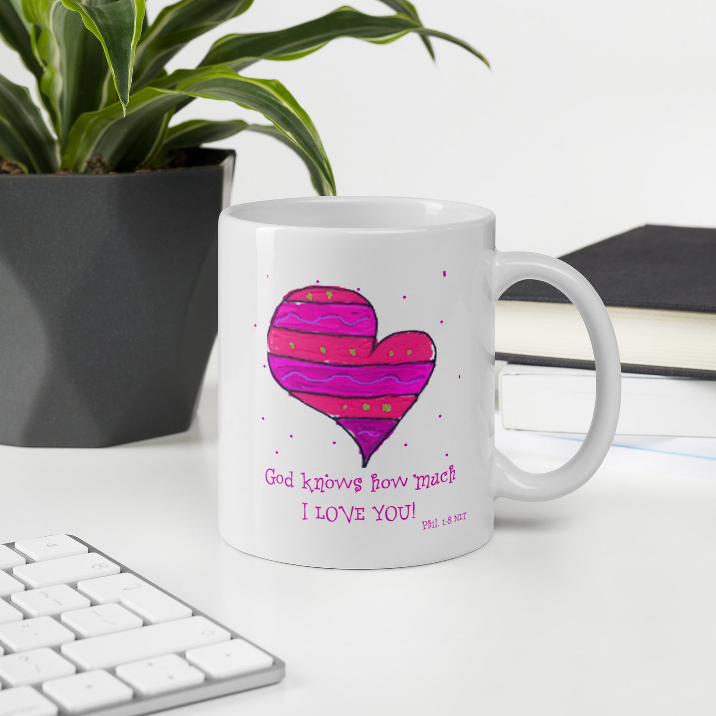 Bright Pink - Striped Heart Mug