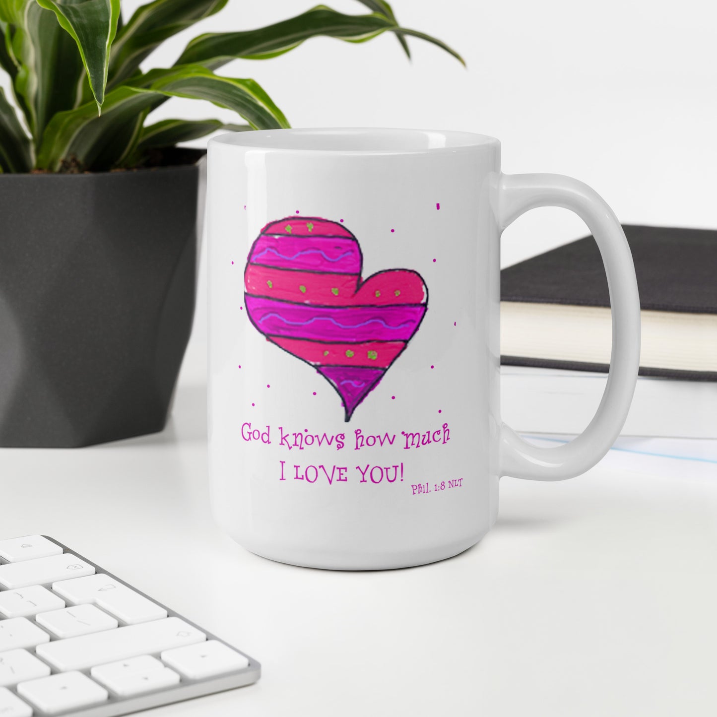 Bright Pink - Striped Heart Mug