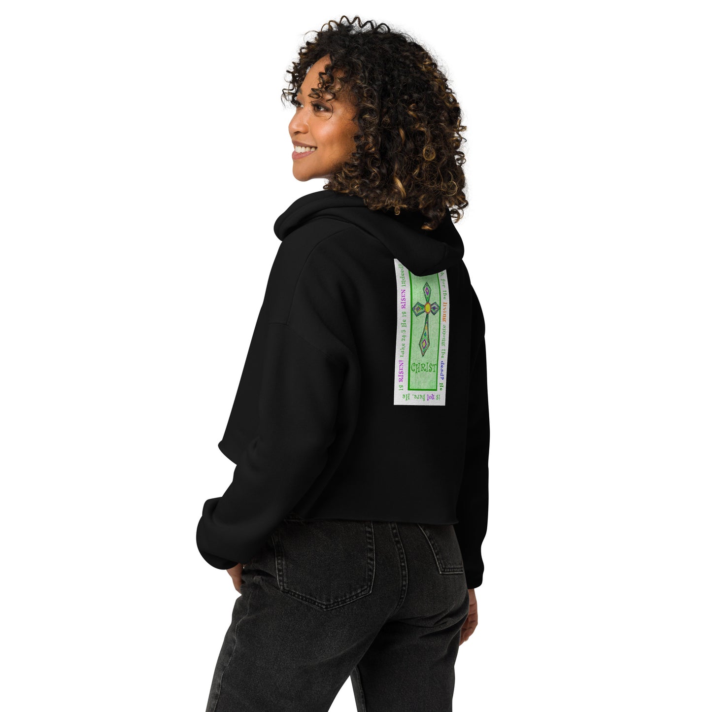 Lively Green - Jeweled Cross Sweatshirt Crop Hoodie