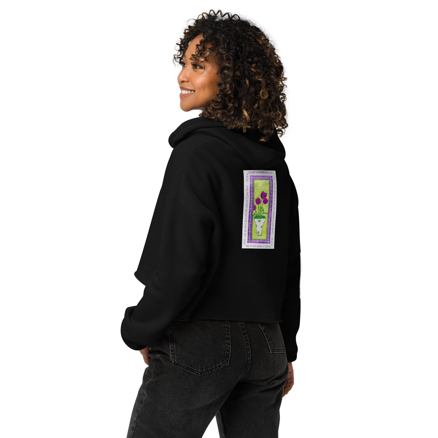 Lively Green - Purple and Green Tulip Sweatshirt Crop Hoodie