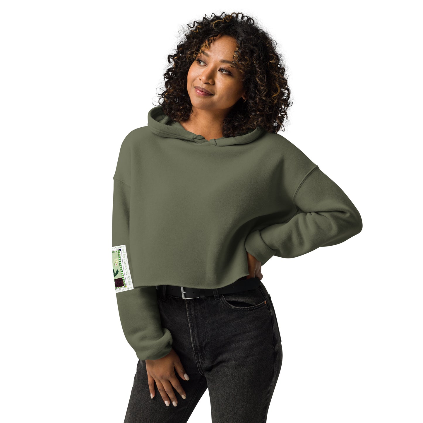 Lively Green - White Orchid Sweatshirt Crop Hoodie