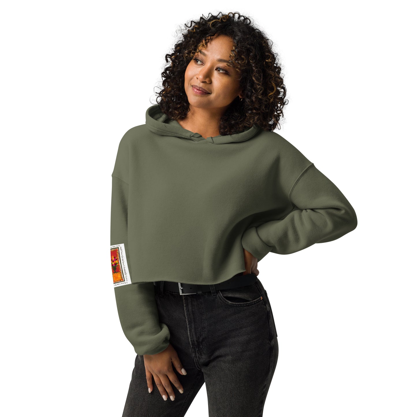 Vivid Orange - Abundant Flowers Sweatshirt Crop Hoodie