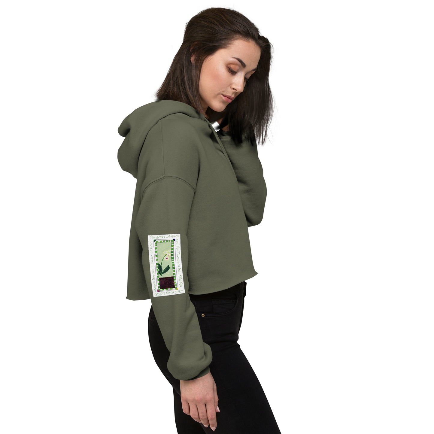 Lively Green - White Orchid Sweatshirt Crop Hoodie