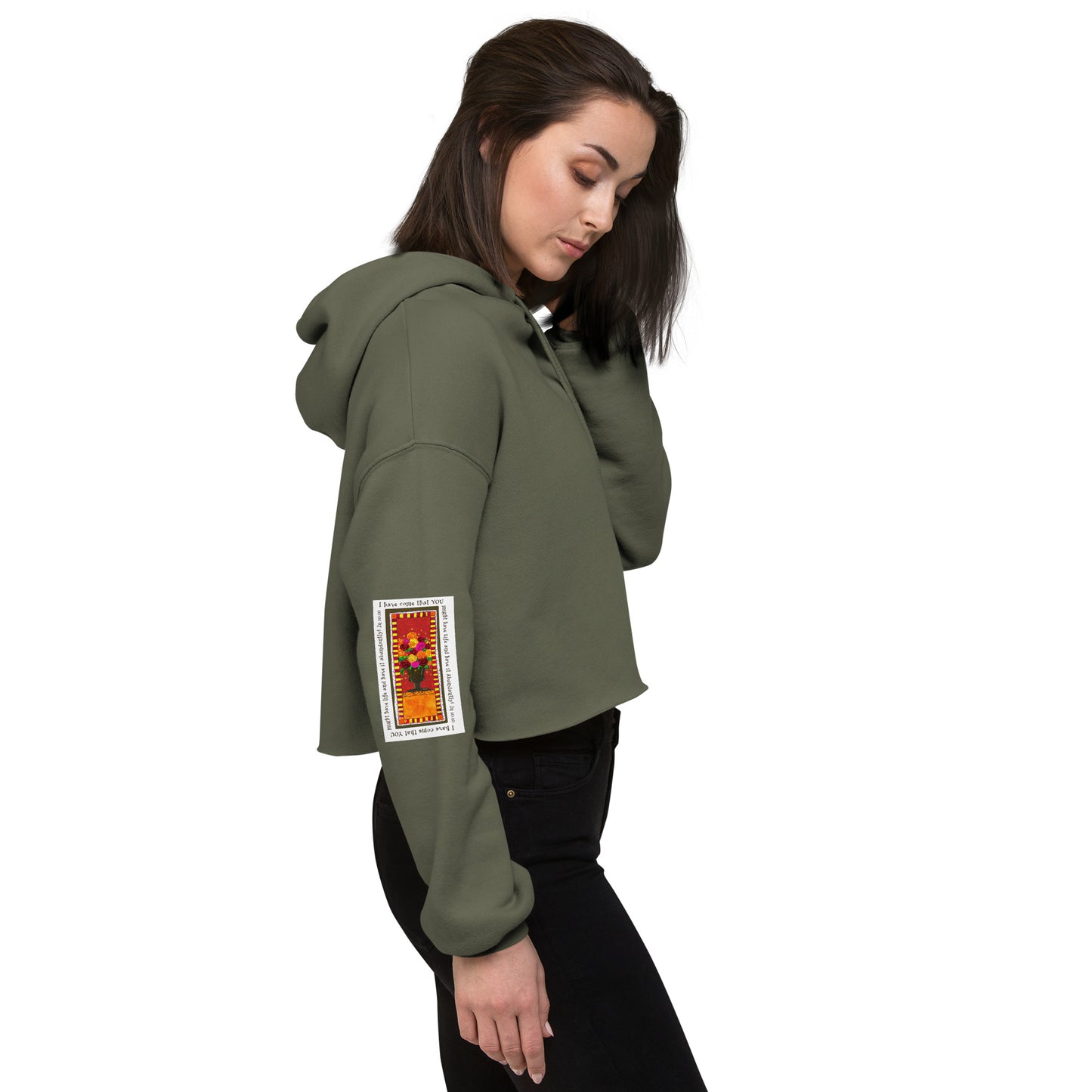 Vivid Orange - Abundant Flowers Sweatshirt Crop Hoodie