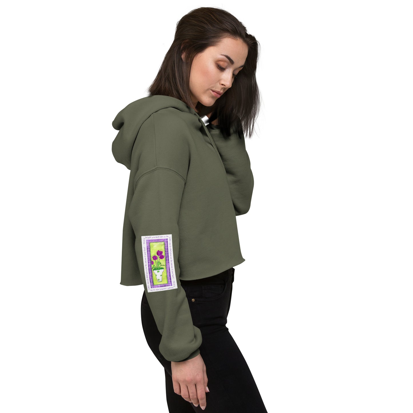 Lively Green - Purple and Green Tulip Sweatshirt Crop Hoodie