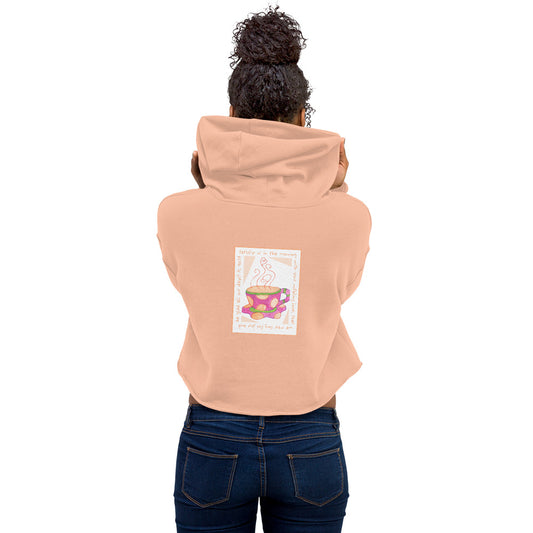 Vivid Orange - Pink Coffee Cup Sweatshirt Crop Hoodie