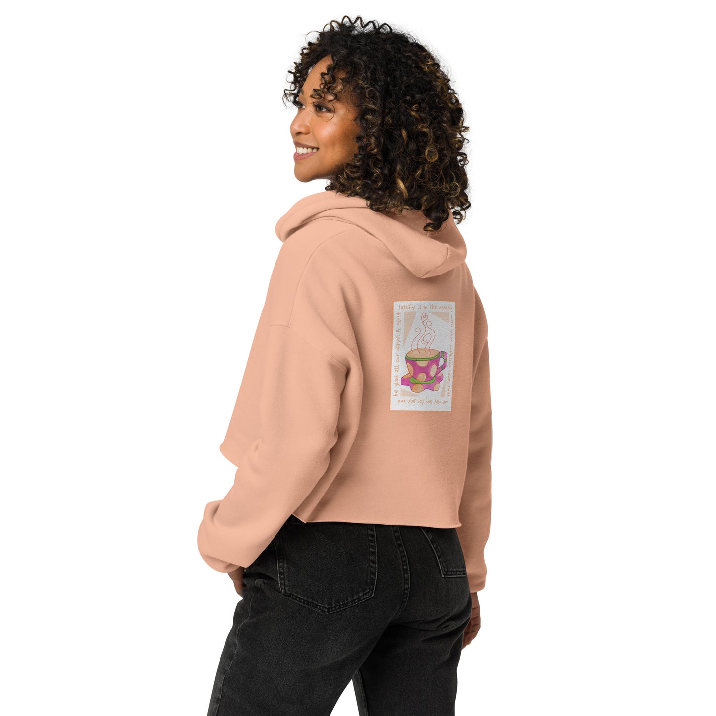 Vivid Orange - Pink Coffee Cup Sweatshirt Crop Hoodie