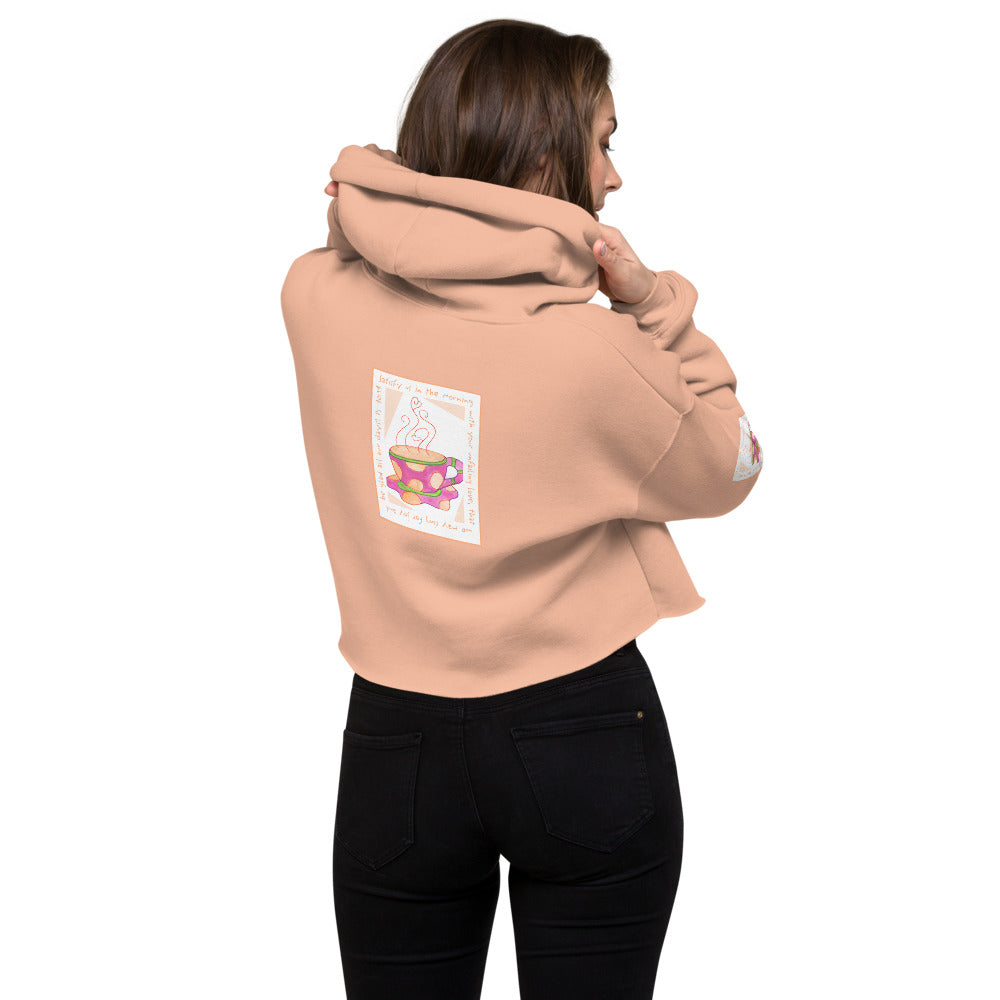 Vivid Orange - Pink Coffee Cup Sweatshirt Crop Hoodie