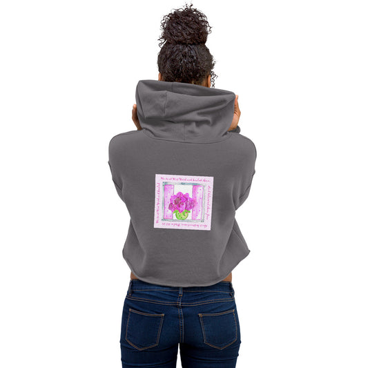 Bright Pink - Roses in a Bowl Sweatshirt Crop Hoodie