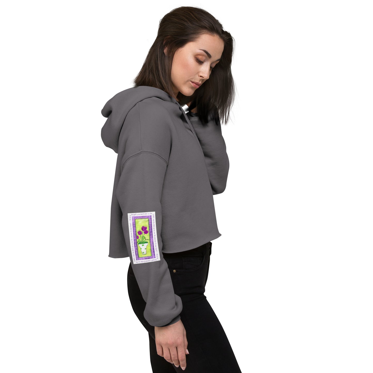 Lively Green - Purple and Green Tulip Sweatshirt Crop Hoodie