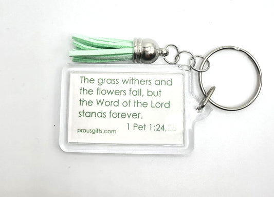 Lively Green - White Orchid Key RIng