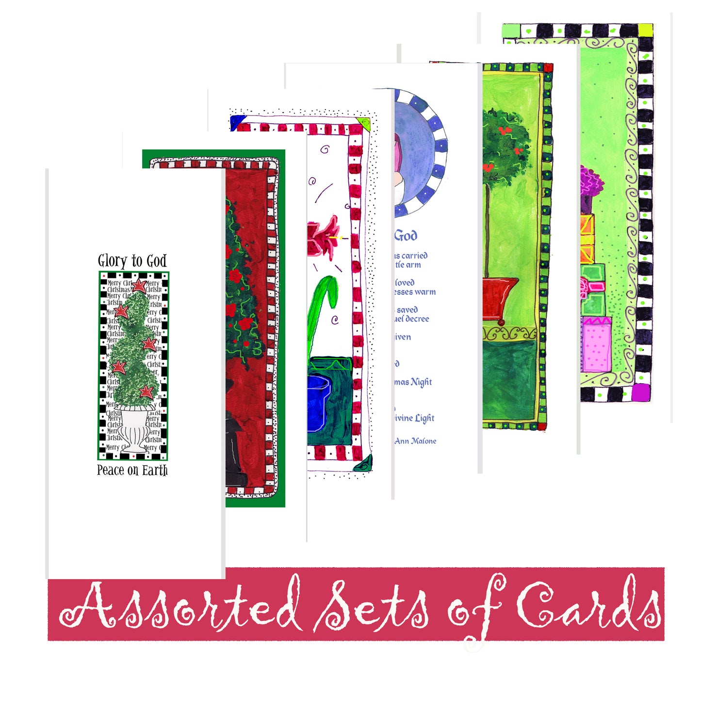 Note Card Assortment - Christmas Cards - Set 1 (Six Cards)